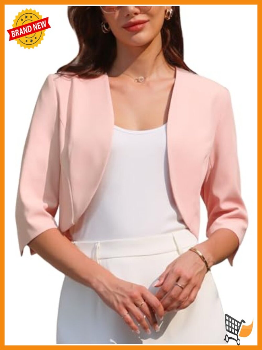 3/4 Sleeve Open Front Bolero Shrug Cardigan for Dress Cocktail